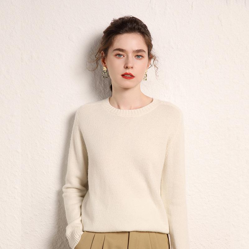 Women's Pure Wool Short Sweater - Warm Knit Round Neck for Autumn/Winter