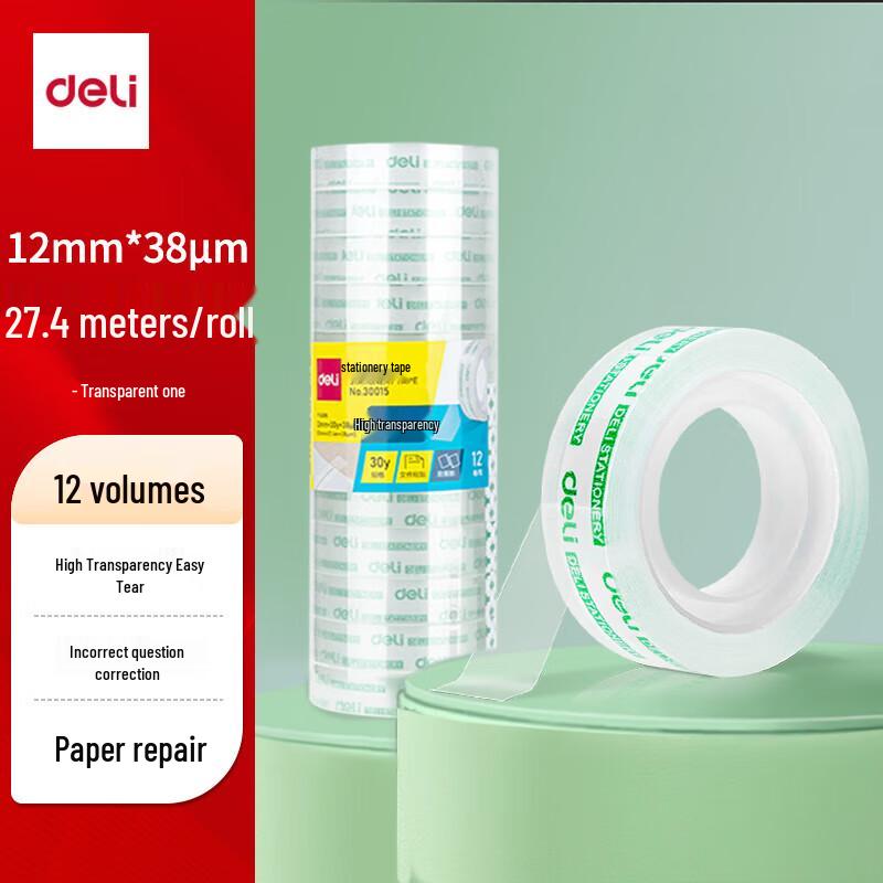 Deli CR Easy Tear Transparent Tape, 12mm x 30y