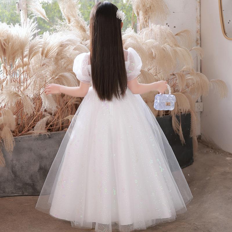 Girls' Fluffy Mesh Princess Skirt - Children's Long Wedding and Piano Performance Dress