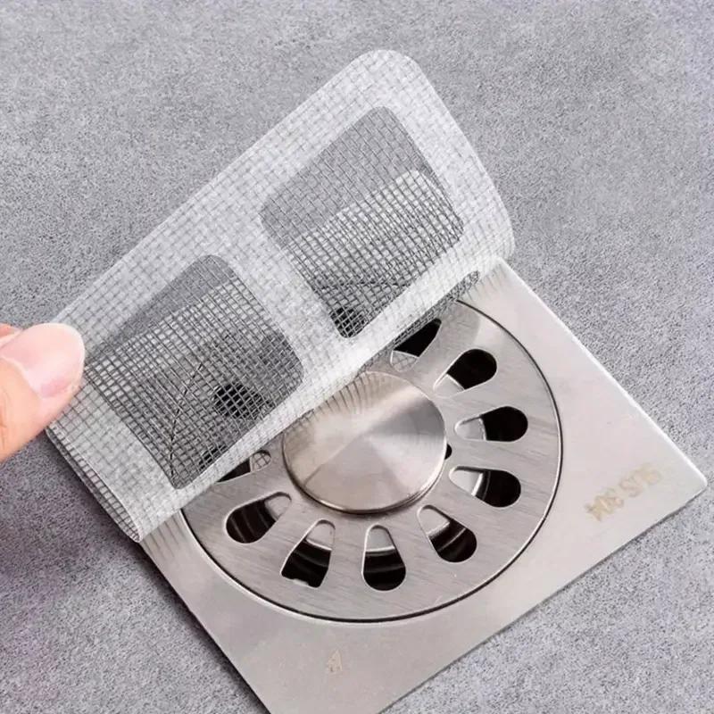 Disposable Hair Drain Catcher Mesh Anti-blocking Shower Bathroom Filter Stopper Floor Drains Sticker Window Screen Repair Patch