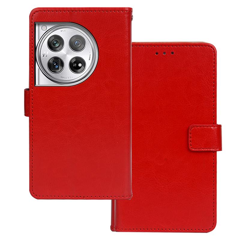 

IDEWEI For OnePlus 12 5G Leather Wallet Phone Case Crazy Horse Pattern Red