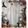 Halloween Shower Curtain Vintage Skull Scary Pumpkin Horror Crow Creepy Skeleton Gothic Fall Floral Tree Raven Spooky Bat Retro Witchy Bath Curtain
