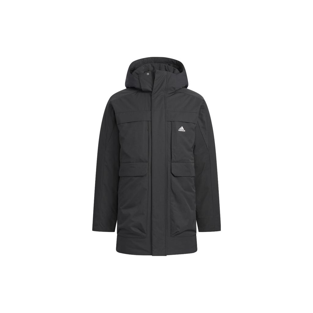 adidas Giacca con Cappuccio in Piuma Sportiva Casual da Esterno a Colore Solido Uomo Giacche Nero IV7553