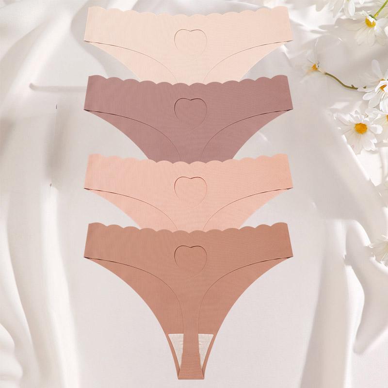 FINETOO 4 ks Ultra měkké bezešvé spodní prádlo pro ženy Ledové hedvábí Tanga Sexy Strečová Jednobarevná G-string Dámské Neviditelné Prodyšné Kalhotky