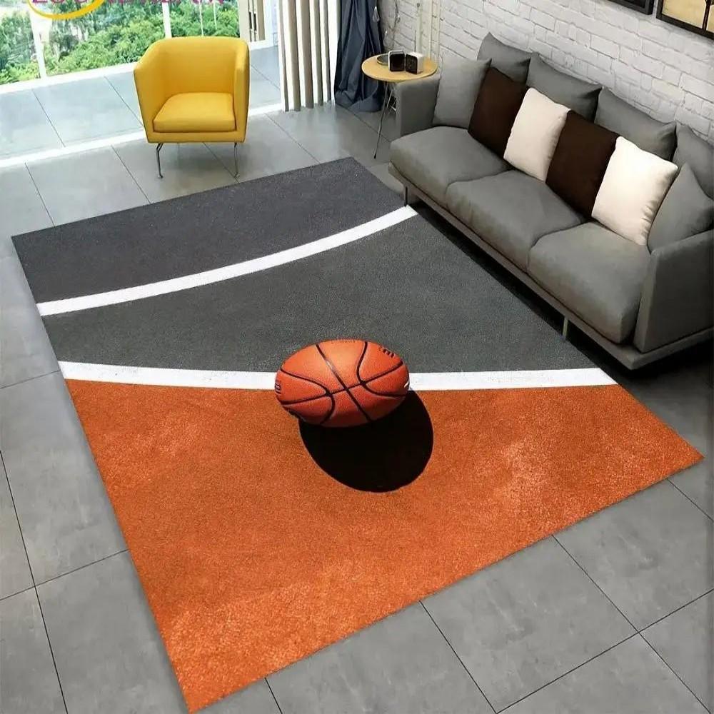 Basketball Court Pattern Rug Living Room Gym Playroom Decorative Mat Non Slip Wear Resistant Sports Floor Mat Home Decor