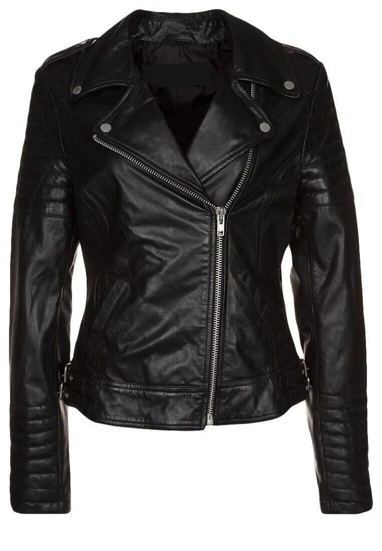 

Новая женская куртка из черной кожи ягненка ручной работы, повседневная, байкерская, стильная, мягкая 3XL чёрный