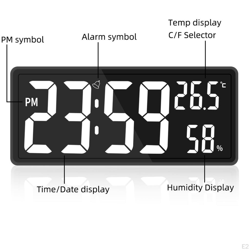 Orologio Luminosità Dimmer a 3 Livelli con Temperatura e Umidità Interna Elettronico a Numeri Grandi 12/24H