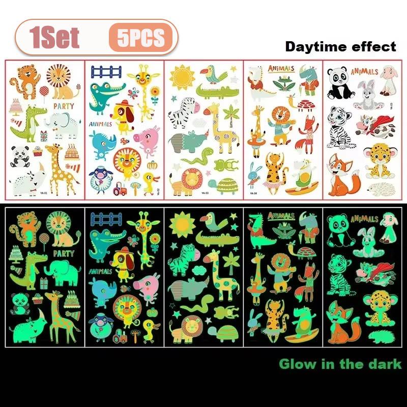 

5-100PCS Glow in The Dark Animal Tattoo Stickers Waterproof Temporary Body Face Art for Kids Party Favors Festival Events