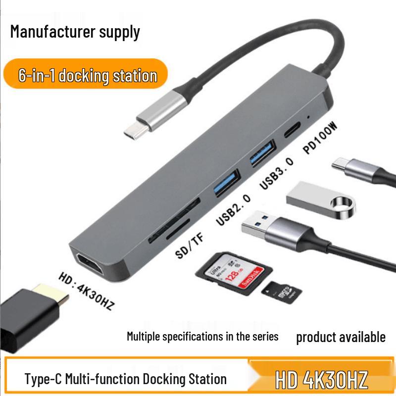 6-in-1 USB Hub Docking Station with TF/SD Card Reader, HDMI, and RJ45 Network Port Expansion