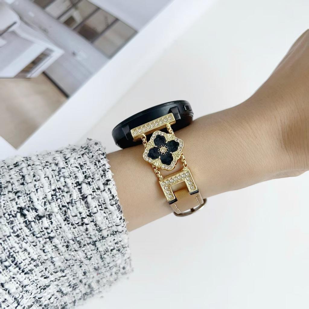 Premium-Leder-Flash-Diamant-Kleeblatt-Armband für Applewatch Apple Watch S10 Damen Ins Nische SE