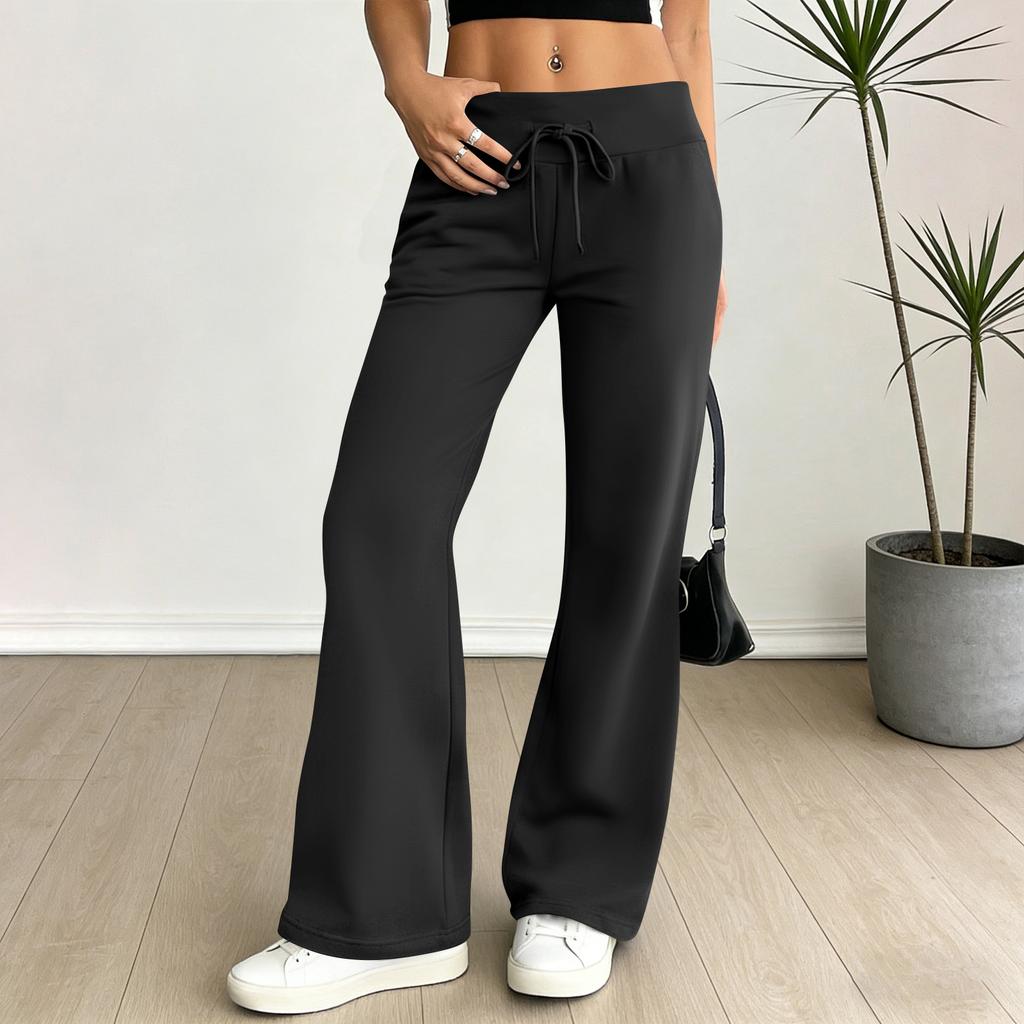 Damen Schlaghose Lässige Kordelzug Elastischer Bund Bequeme Schlaghose Yoga Lose Hose