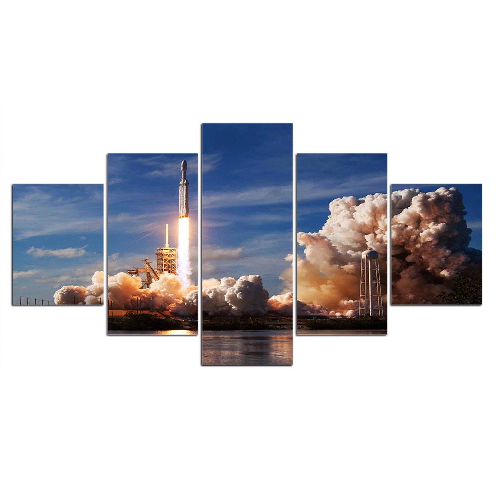 

Unframed 5 Panel Rocket Launch Falcon Space Gift Prints Pictures Wall Art Home Decor Posters Canvas Paintings for Living Room 20x35 20x45 20x55cm