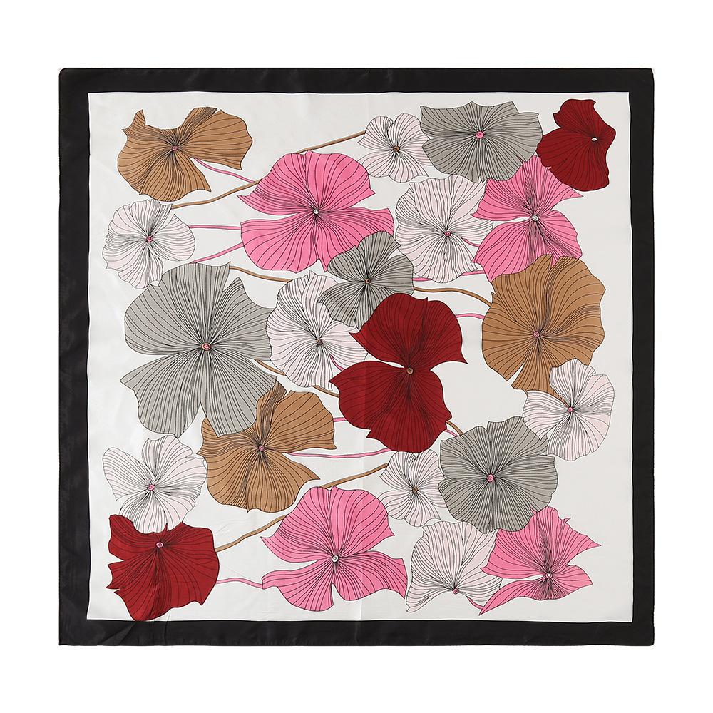 Female Satin Print Leaves Silk Scarfs Pattern Hijbab Headband Soft Hair Scarf Cap Leadies Head Wrap Bandana 90X90Cm