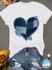 Denim Heart Print Quick Drying T-shirt