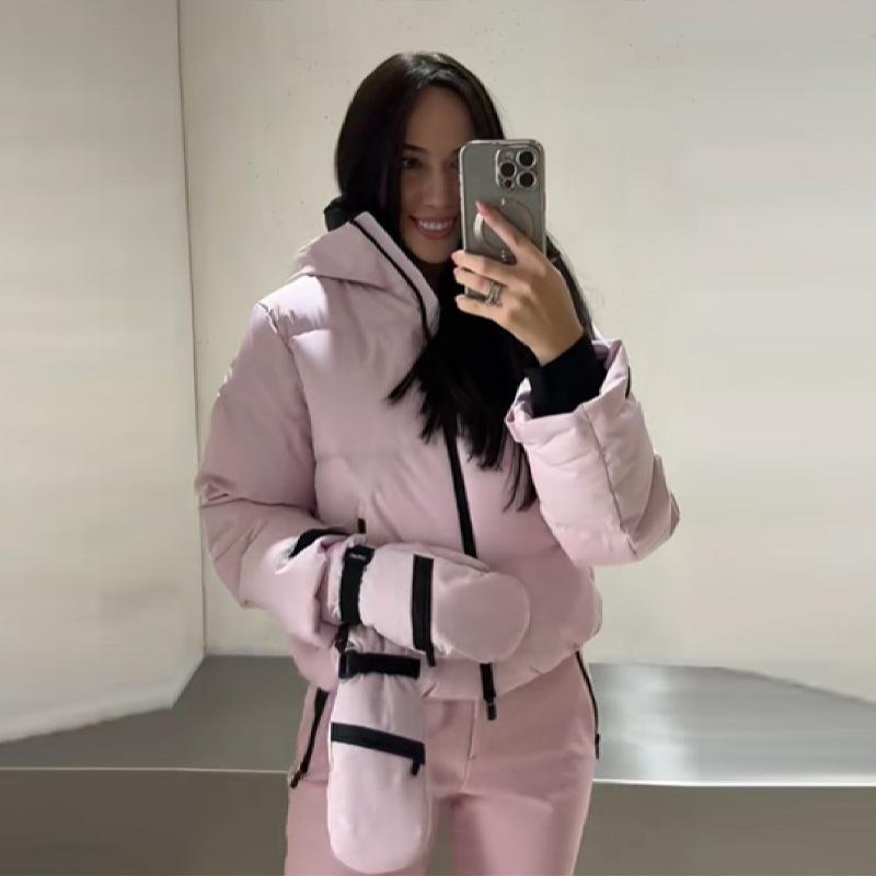 Tuta da Sci alla Moda con Cappuccio da Donna - Calda Giacca con Zip e Set di Pantaloni Lunghi