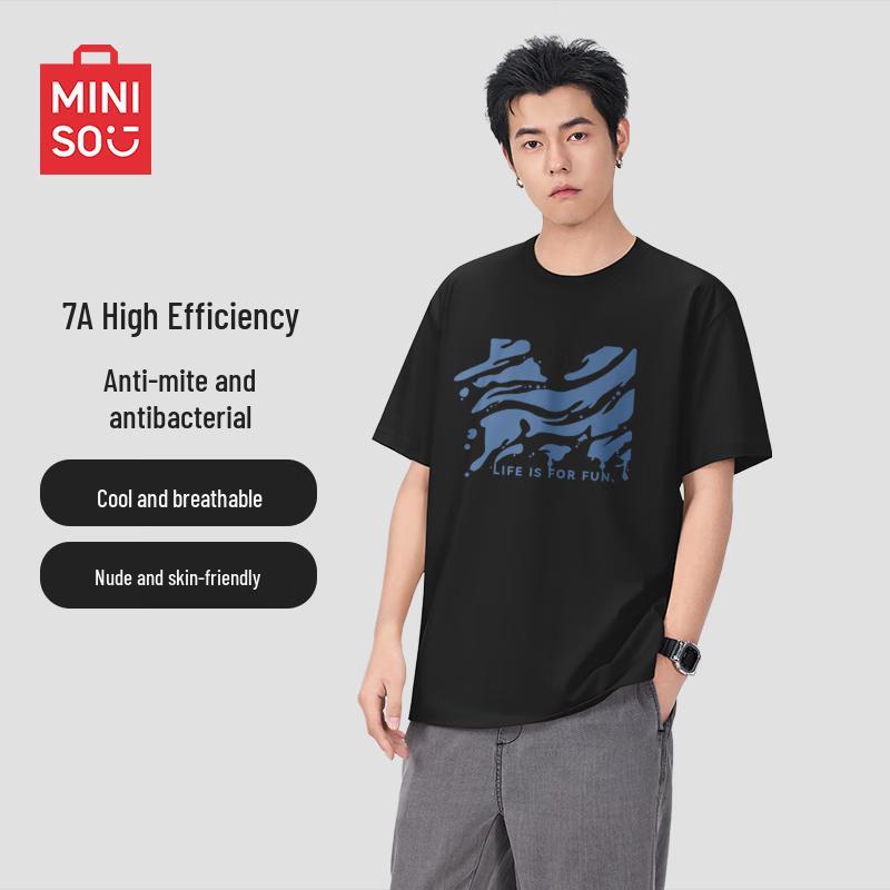 MINISO Men s Antibacterial Wave Textured Short Sleeve T-Shirt L