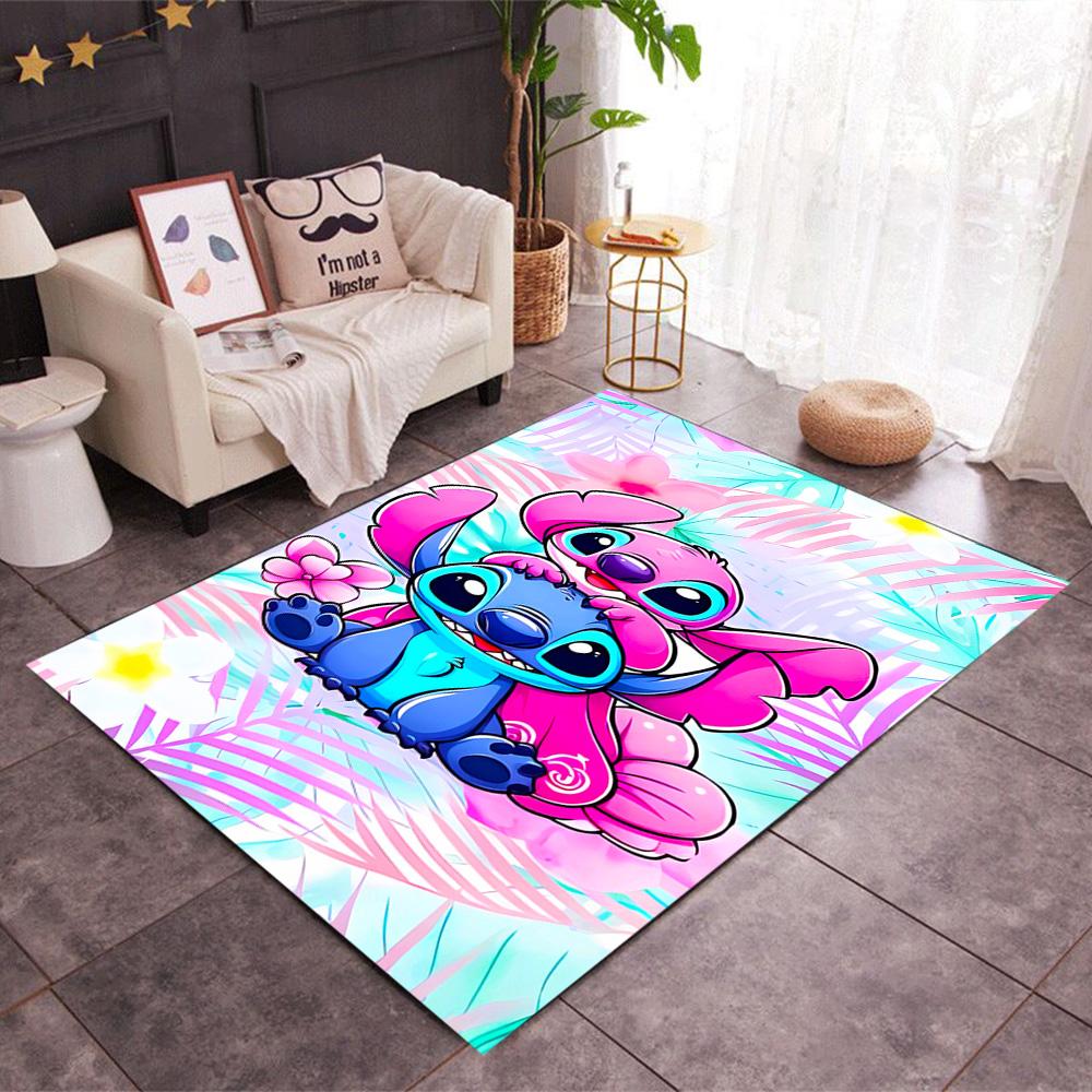 Stitch And Angel In Space Disney Cartoon Theme Anti-Slip Rug - Polyester, Home Decor, Suitable for Bedrooms, Living Rooms, Doorways, and Studios