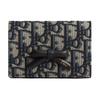 Oblique Bow Glycine Print Fabric Logo Decorative Leather Bow Cotton Blend Cowhide Wallet Women Wallet Blue S2508OUQY-M928