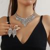 Fashion Jewelry Set Inlay Rhinestone Clavicle Chain Necklace Earring Set  Party