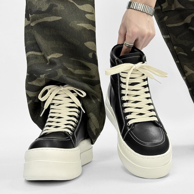 Fashion Couple Casual Short Boots Leather Canvas Version Black White High-top Womens Men Shoes Fad Thick-soled Heightening Ankle Booties