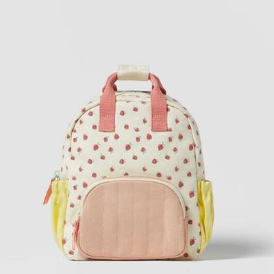 Cotton Canvas Dopamine Strawberry Print Color Matching Cute Children Backpack Backpack