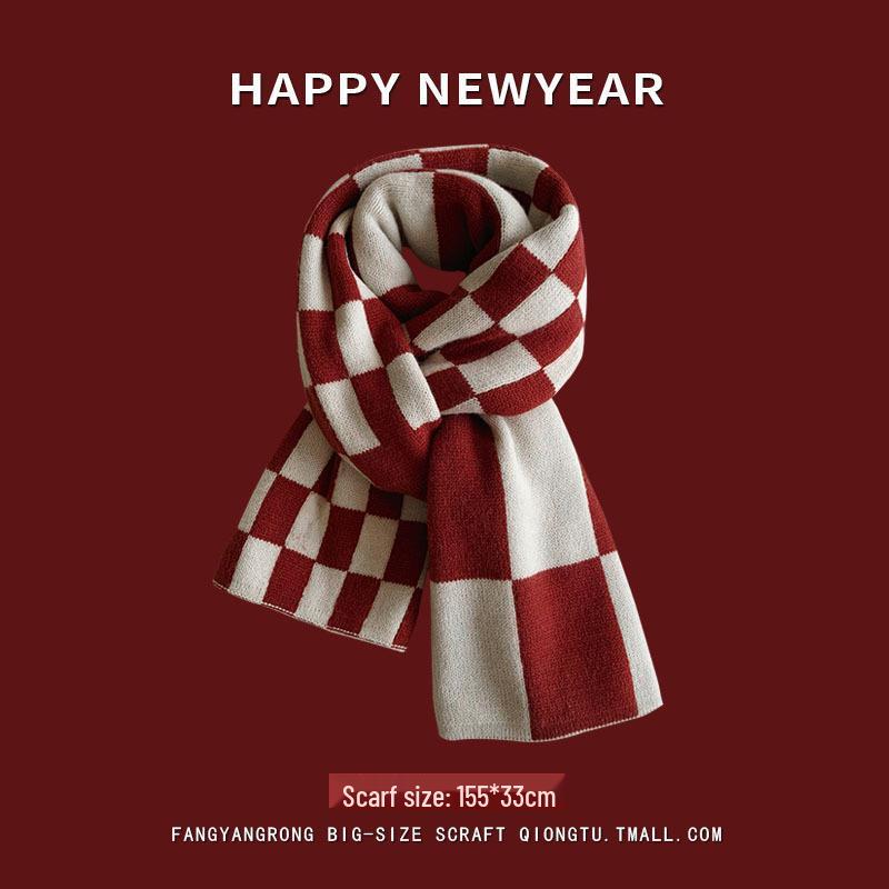 Women's Red Angora Wool Knitted Scarf - Autumn & Winter 2025 Style