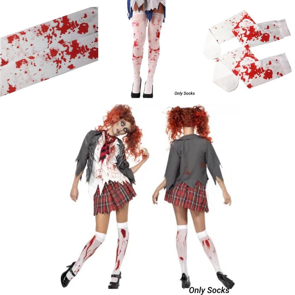 Halloweenowe Krwawe Pończochy Na Imprezę Kostiumową Pielęgniarka Zombie Krwawe Jedwabne Pończochy