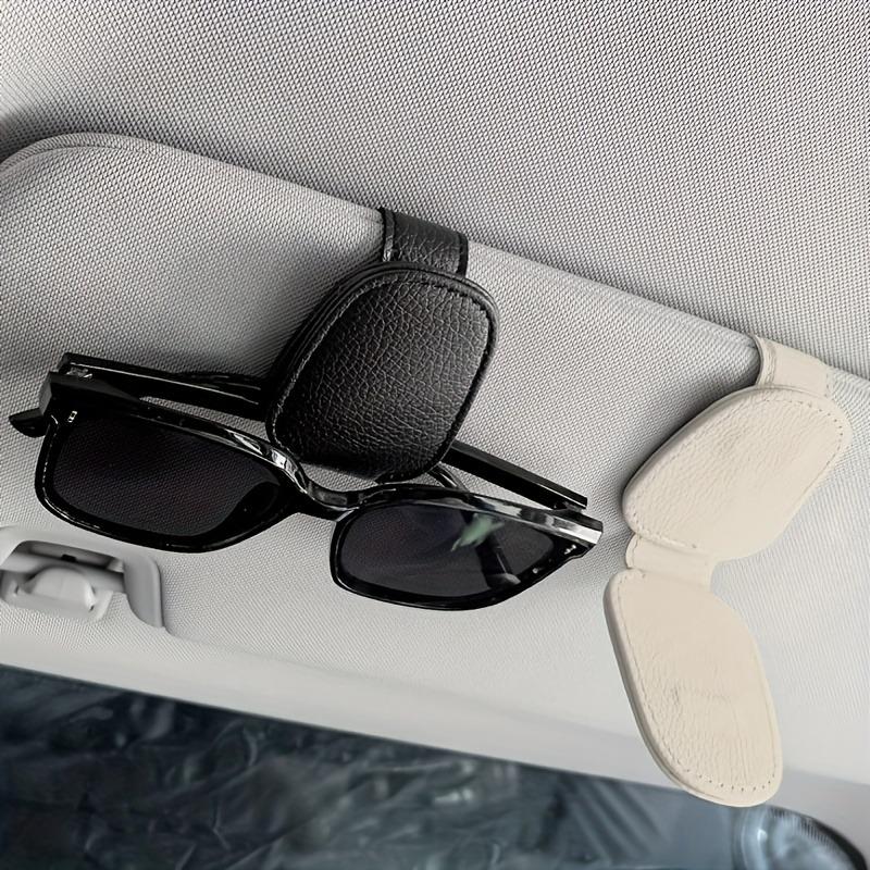 Premium Leather Car Glasses Holder - Luxury Visor Clip with Multi-Card Storage