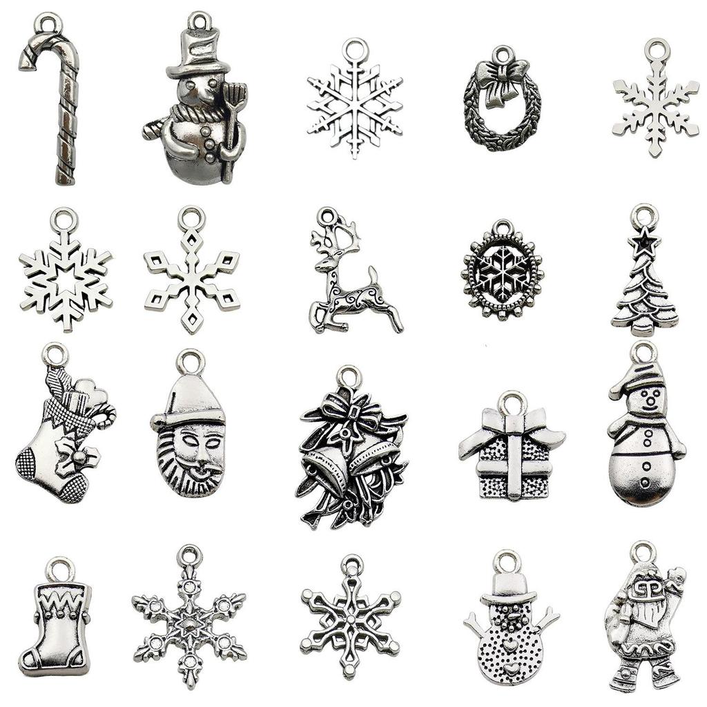 100-teiliges Weihnachts-Tropföl-Legierungs-Schmuckzubehör: Weihnachtsmann, Schneemann, Glocke, Rentier Anhänger für DIY Armbänder.