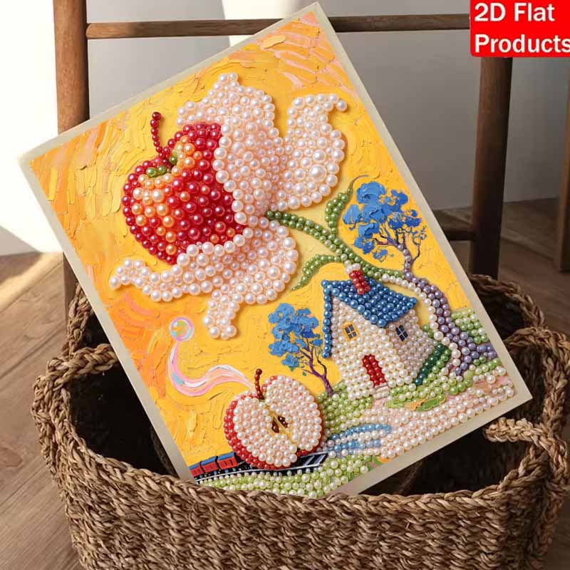 Pearl painting handmade diy 5D pearl painting kit apple flower house train landscape home wall decoration art