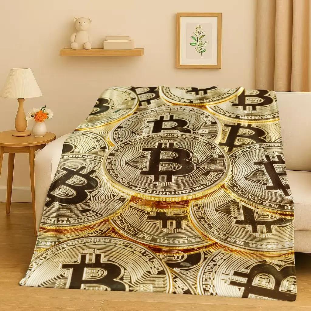 New Rich BTC Bitcoin Circuit Board Art Cartoon Flannel Blanket,Ultra Soft Warm Plush Throw for Home Bedroom Bed Sofa Cover Kids