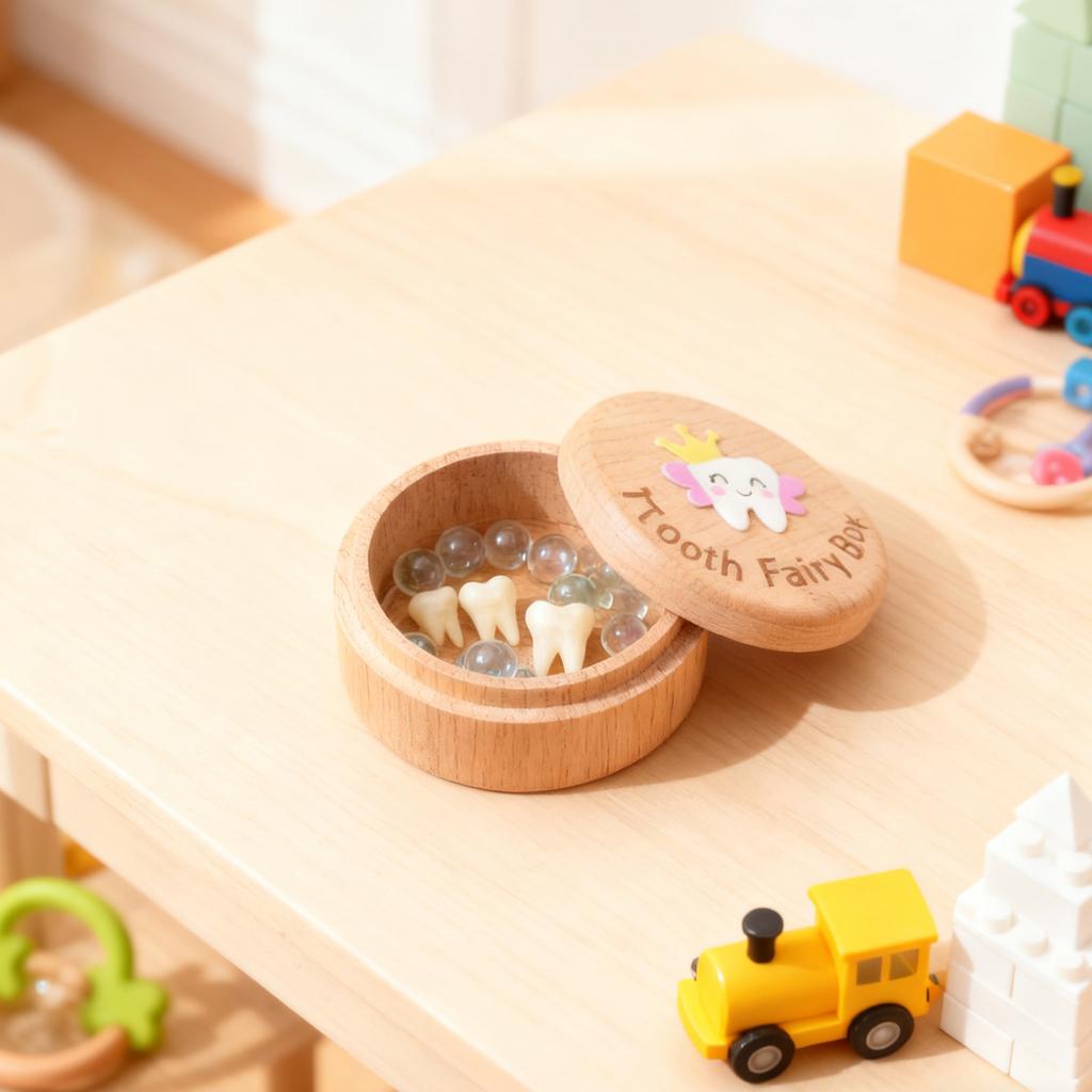 Girls Tooth Box, Cute 3D Teeth Carving Wooden Storage Box For Children's First Tooth Lost, Can Be Placed Under The Pillow As A Birthday Baby Gift