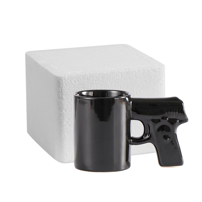 Personalized Ceramic Mug with Gold & Silver Gun Handle, 3D Design, Colored Glaze
