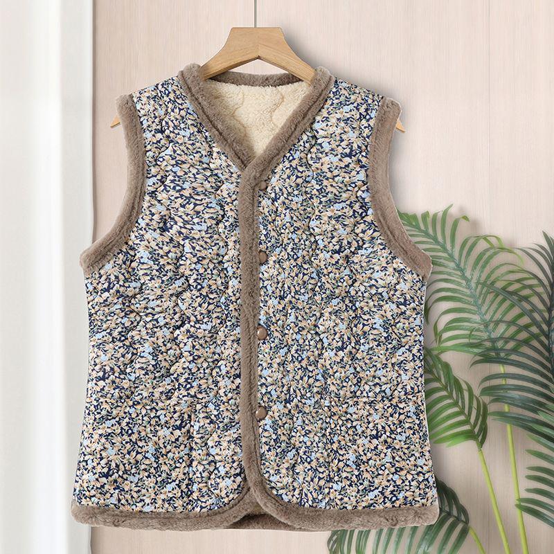 

Мамин жилет с цветочным принтом и флисовой подкладкой: Маленькая хлопковая безрукавка для тепла осенью/зимой, в стиле принцессы 5XL (Suggest 67.5-75 kg) синий/цветочный