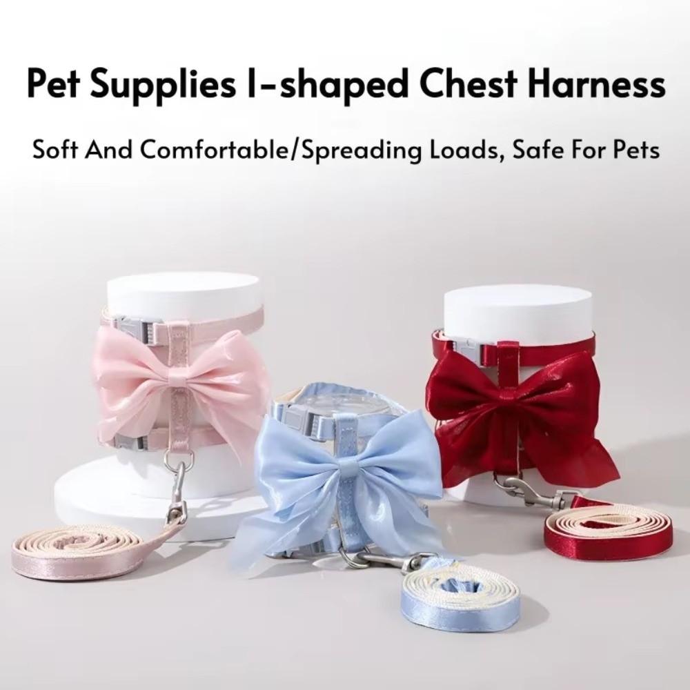 Cute Adjustable Bowknot Cat Harness Leash Escape Proof Shiny Bowknot Cat Leash Traction Rope Pet Decoration