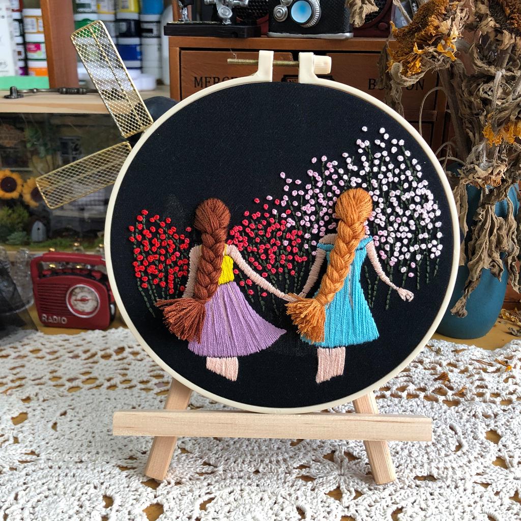1pc Twin Flower Pattern DIY Embroidery Kit for Beginners