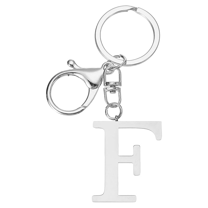 

[PATIKIL] initial letter key chain Alphabet A-Z Keychain Initial Keyring Cute Metal Alphabet Keyring key handbag for backpack Silver (F)
