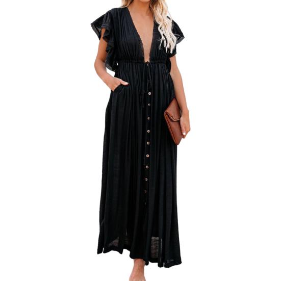 

Отличное платье-бикини, длинное милое платье-бикини с узкой талией и рюшами для водных видов спорта чёрный