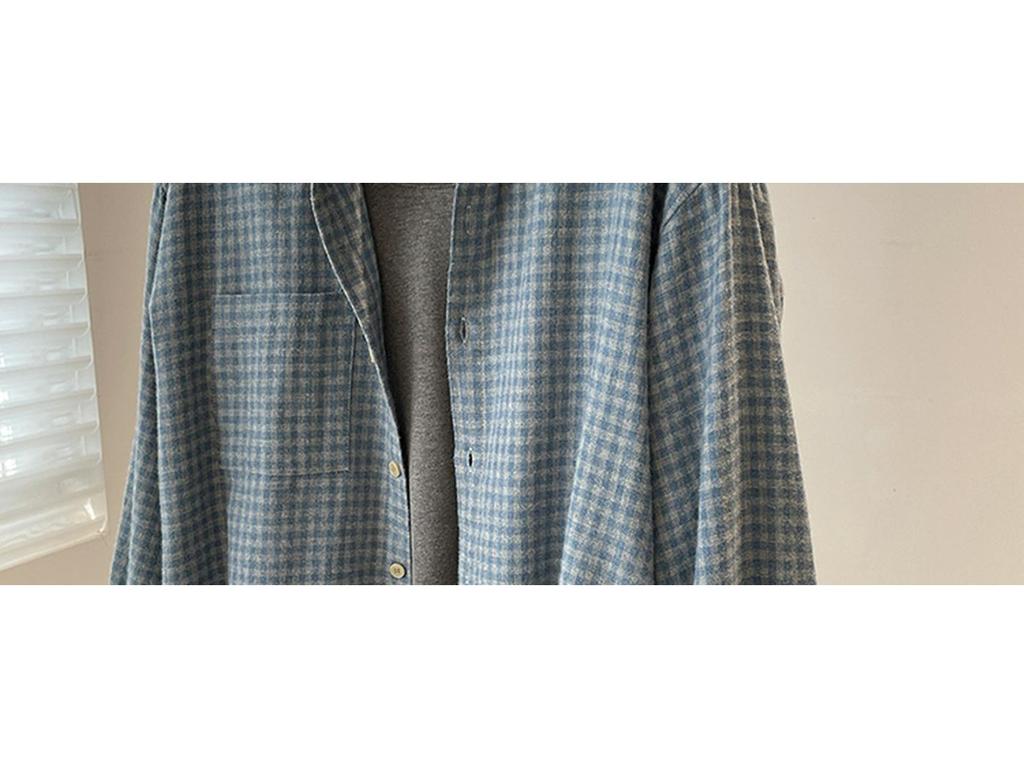 Women's Retro Brushed Blue Plaid Shirt Jacket – Thick, Loose Casual Outerwear for Autumn/Spring