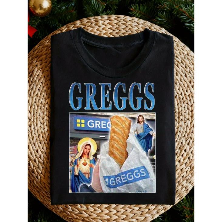 Allseason Apparel Greggs Bakery Chain Graphic T-Shirt - Funny Retro British Bakery Tee with Greggs Logo & Sandwich Filling Design, Soft Oversized S чёрный