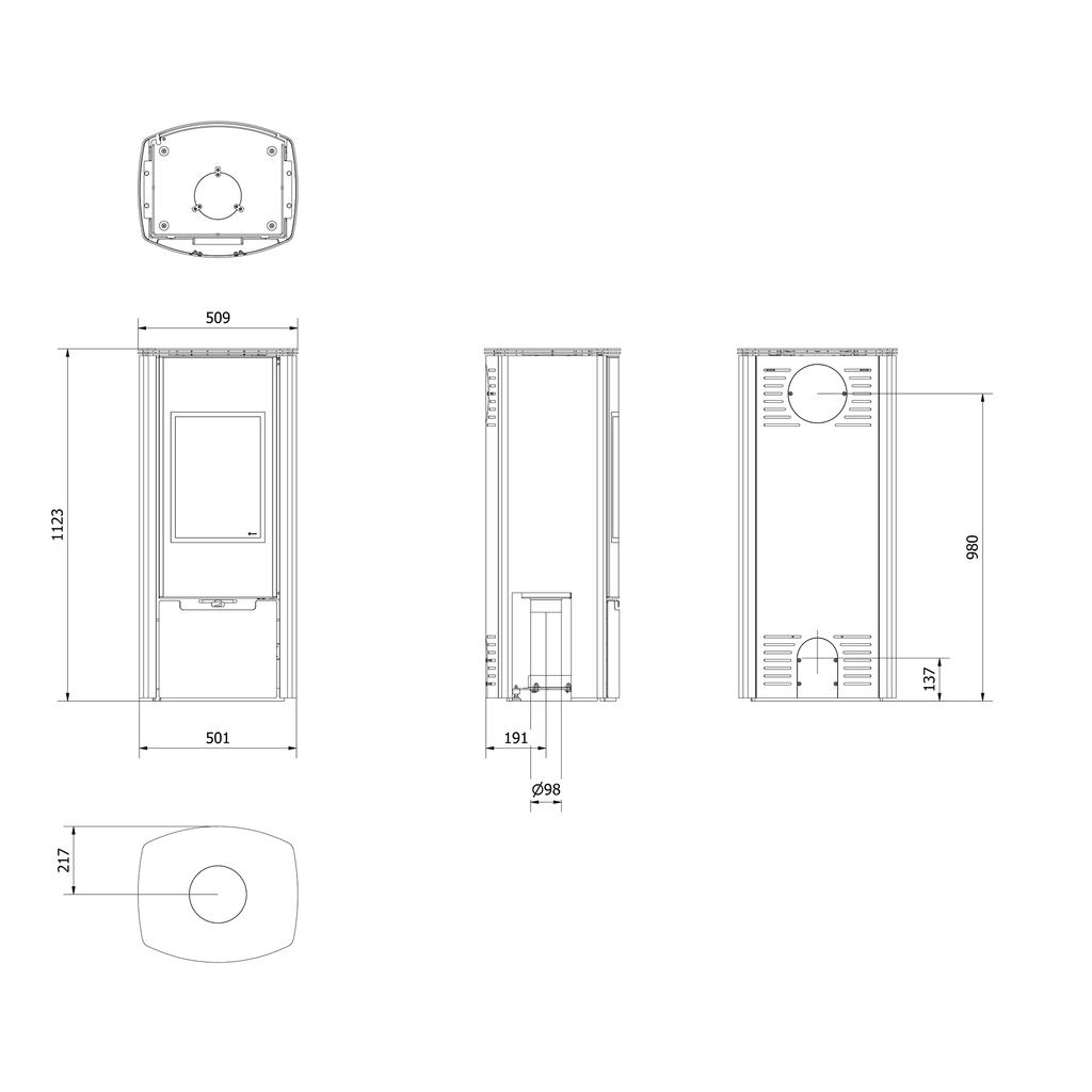 Wood burning steel stove KRATKI ENYO-R Ø 150 8 kW