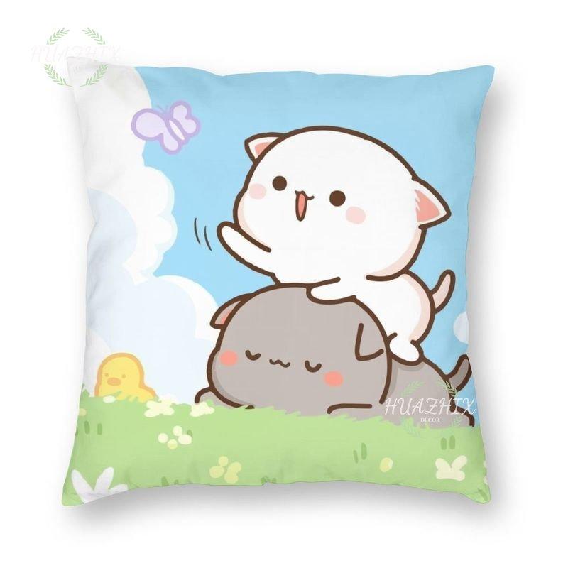Cute Couple Pillowcase Bedroom Living Room Cute couple cat throw pillow Peach and Goma Family Sofa Car Home Decor Cushion cover