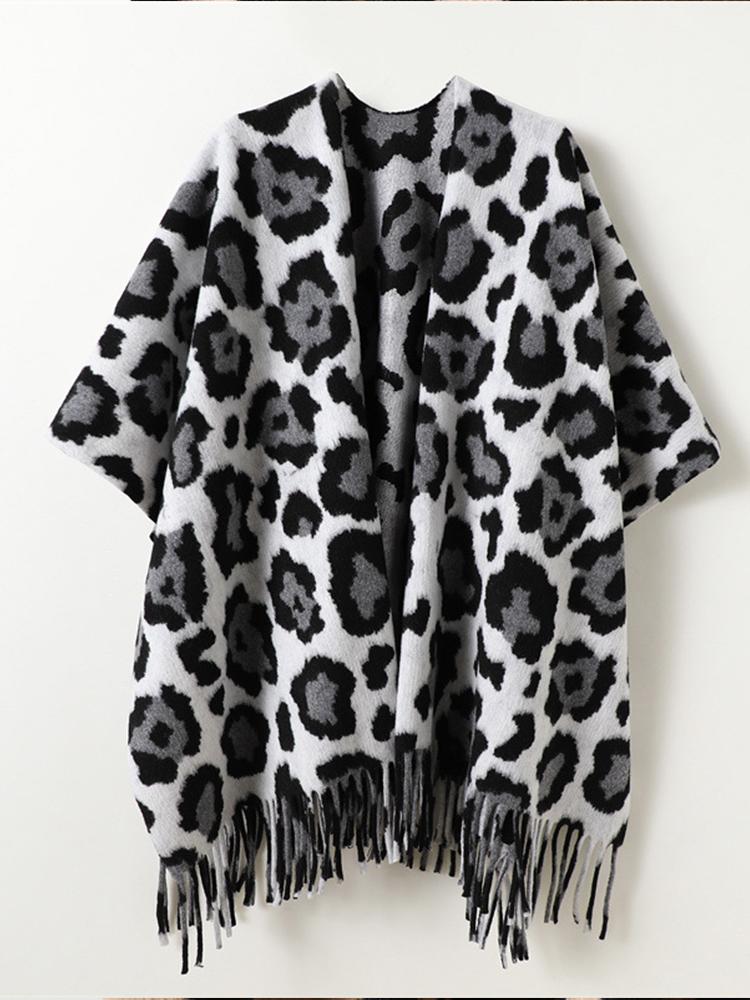 Winter Women Scarf Layers Poncho Elegant Lady Retro Leopard Print Wraps Shawl Casual Warm Scarve Capa Para Mujer Pashmina Cloak