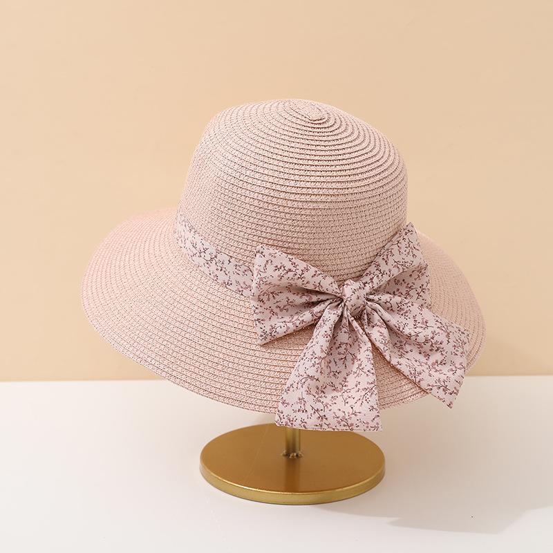 Summer Women's Panama Straw Hat with Butterfly Ribbon Dome Sun Protection Cap for Beach Travel Sunscreen Accessory