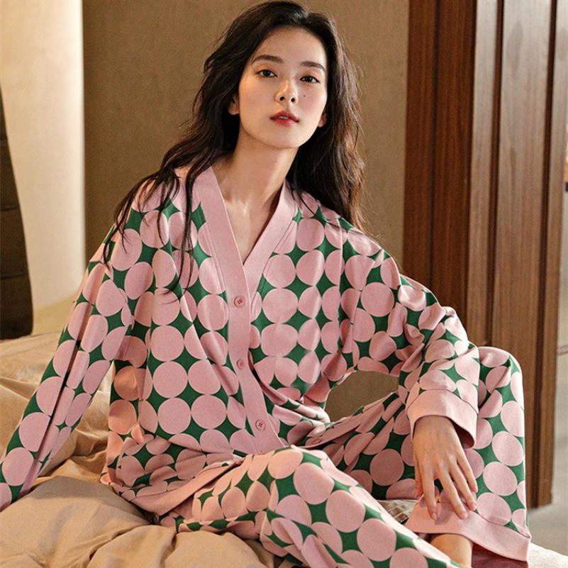 Pajamas Women's Cardigan Spring and Autumn Models Autumn Long-sleeved Cute Girl Models Ins Home Service