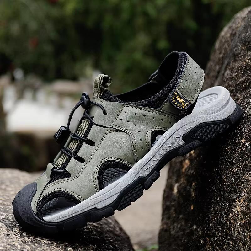 

Summer Men Sandals Leather Mens Casual Walking Shoes Outdoor Men Leather Sandals for Men All-match Beach Flats Plus Size 38-46 46 армия зеленый