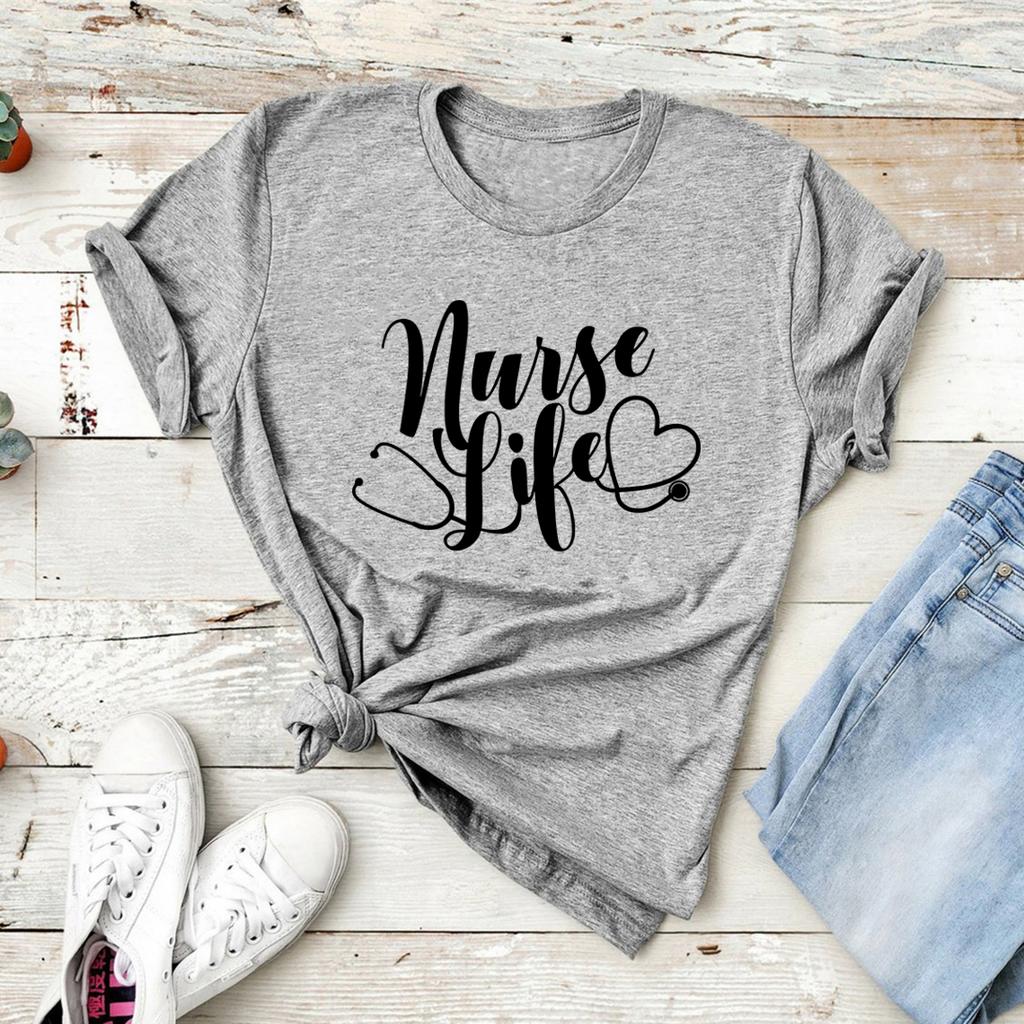 Nurse Life TShirt Registered Nurse Tshirt Gift for Nurse Women Tshirts Short Sleeve Graphic T Shirts Nursing Tee Casual Tops