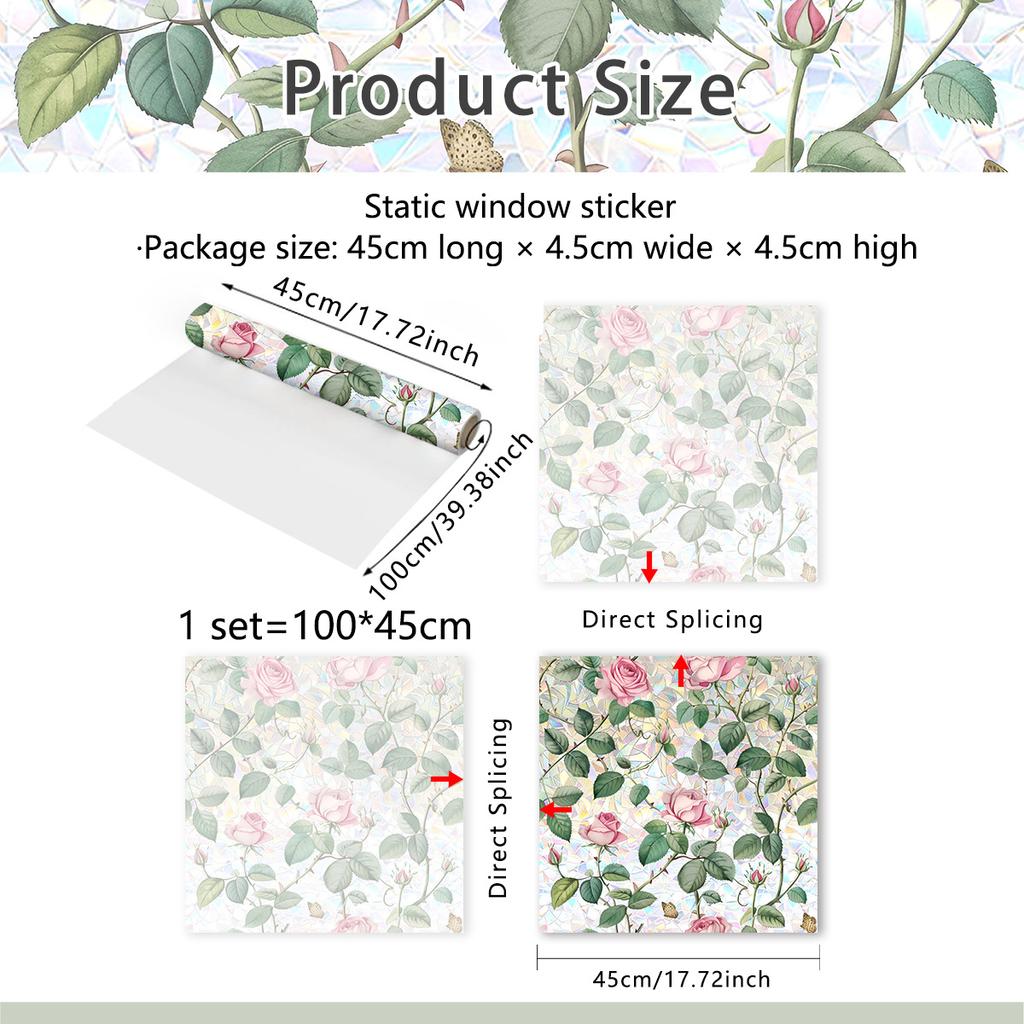 Sunshine Glass Sticker Colorful Rose Flower Vine Electrostatic Sticker Double-sided Printing Visual Window Sticker No Glue