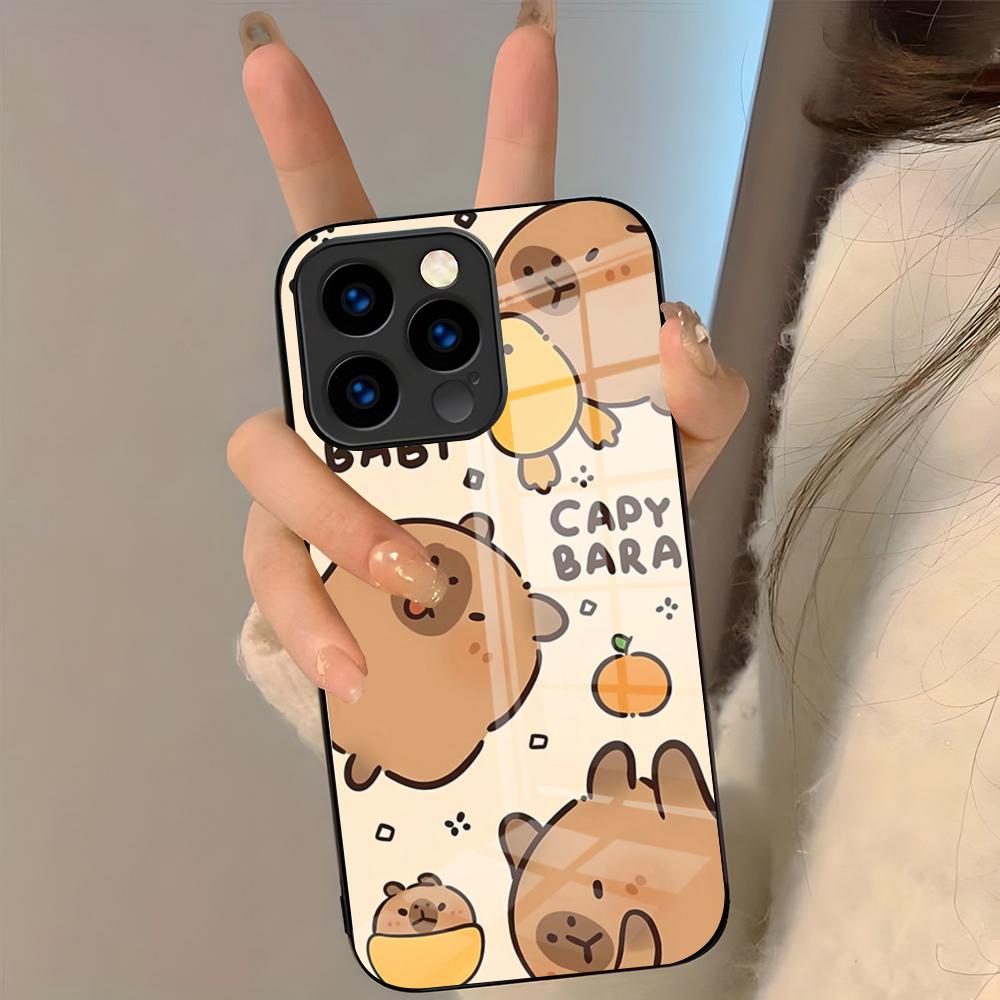Cute Animal Capibara Phone Case For IPhone 17 Pro Max 16 15 14 Pro Max 13 11 Plus Glass Cover