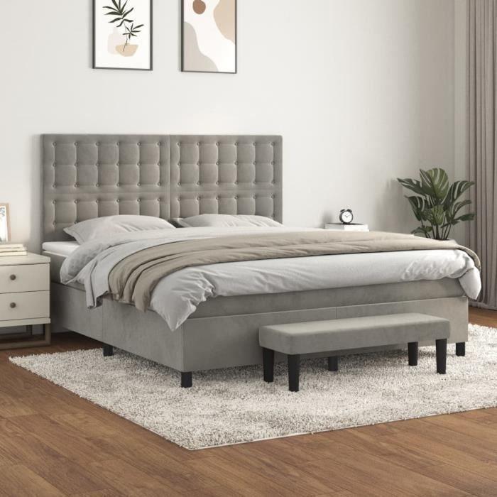 3138091 vidaXL Lit à sommier tapissier et matelas Gris clair 160x200cm Velours